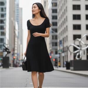 Theory Ribbed Scoopneck Sweater Dress - Black (Size S)